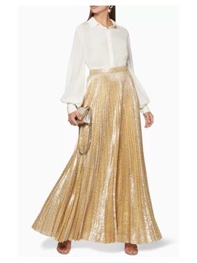 NWT ALEXIS Gold Luxor Shimmer Maxi Skirt In Gold  Size Small